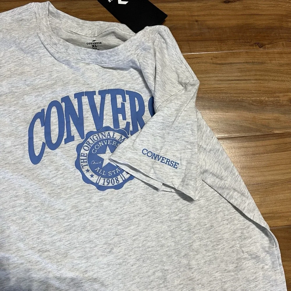 Converse Retro Collegiate Graphic T-Shirt Classic All Star Kids XL Gray Blue NEW